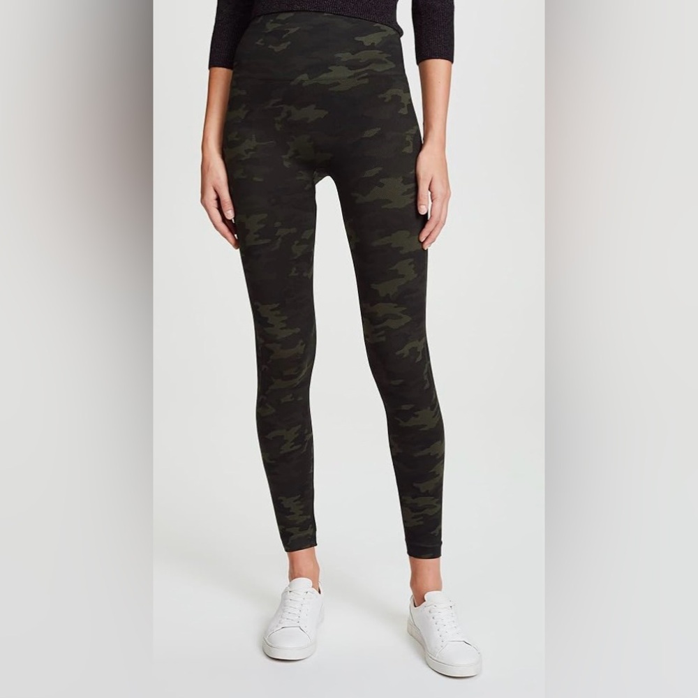 SPANX Look at Me Now Seamless Leggings HIGH WAISTED GREEN CAMOUFLAGE